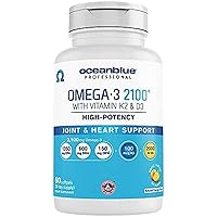 Oceanblue Professional Omega-3 2100 with Vitamin K2 and Vitamin D3-60 Count - Triple Strength Burpless Fish Oil Omega-3 Supplement with EPA, DHA & DPA - Wild Caught - Orange Flavor, 30 Servings