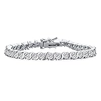 Traditional Bridal Jewelry 20 CT AAA CZ Round Solitaire Swirl S Wave Link Tennis Bracelet For Women Wedding Plated Silver Rhodium 7,7.5 Inch
