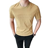 通用 Men's Round Collar Solid Color Printing Tee Shirt Slim Summer Short Sleeves Stretch T-Shirt 6031