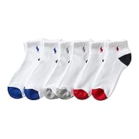 Polo Ralph Lauren Boys' Classic Sport Ankle Socks-6 Pair Pack-Soft Stretchy Yarn & Stay Up Top