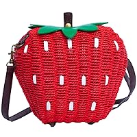 123Arts Women's Strawberry Fruit Weave Shoulder Bag Messenger Bag Beach Bag Purse, Red, 21 * 18cm, Red