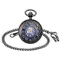 Skeleton Pocket Watch Special Flower Dial Case Design Men Mechanical with Chain