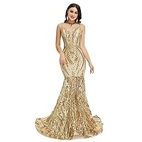 Womens Sleeveless Sequins Mermaid Evening Dress Formal Party Prom Gowns