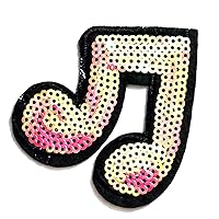 Nipitshop Patches Pink Music Note Sequin Shine Shiny Movie Comics Cartoon Logo Kid Baby Jacket T Shirt Patch Sew Iron on Embroidered Symbol Badge Cloth Sign Costume