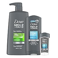 DOVE MEN + CARE Hair + Skin Care Regimen Personal Care for Men Clean Comfort + Fresh & Clean Body Wash, 2-in-1 Shampoo and Conditioner, and Antiperspirant Clinical Deodorant