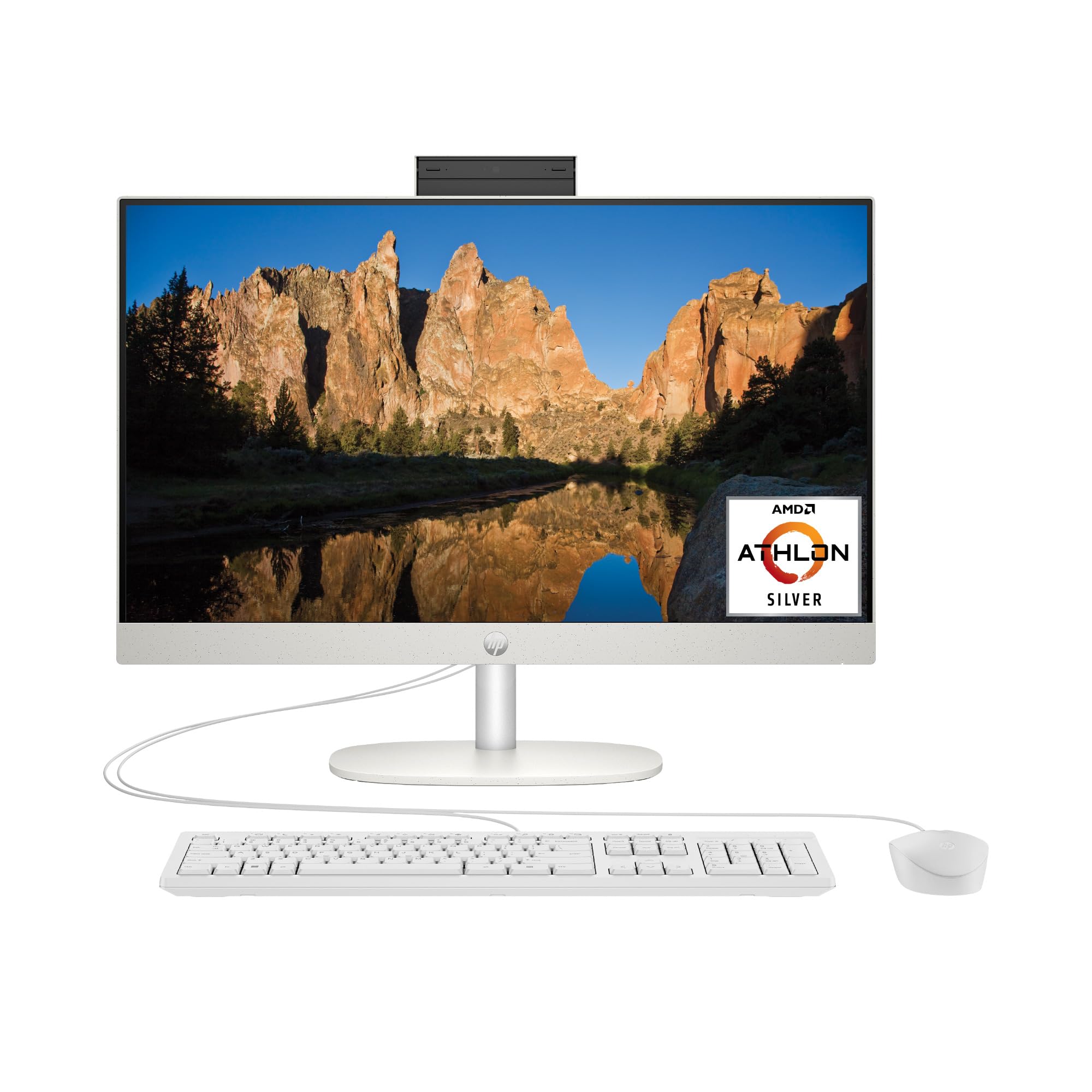 HP 23.8 inch All-in-One Desktop PC, FHD Display, AMD Athlon Silver 7120U, 8 GB RAM, 256 GB SSD, AMD Radeon Graphics, Windows 11 Home, 24-cr0010 (2023)