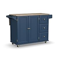 Homestyles Mobile Kitchen Island Cart with Wood Top and Dropleaf Breakfast Bar, Blue