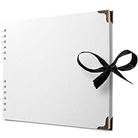 Square Scrapbook Photo Albums 50 Pages (28 x 22 cm) White Thick Paper, Hardcover, Metal Corners, Ribbon Closure - Ideal for Your Scrapbooking Albums, Art & Craft Projects