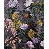 Paintings on Canvas - 21 Famous Oil Paintings - White Yellow Chrysanthemums Garden at Petit Gennevilliers Gustave Caillebotte Flowers -06, 50-$2000 Hand Painted by Art Academies' Teachers