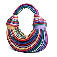 Basket-Woven multi color top handle bag noddle purse underarm bag handbag zip closure handbag shoulder handbag knotted top handle