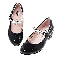 LseLom Girls Dress Shoes with Rhinestone Mary Janes for Girls Hook and Loop Party Sparkly Heels Shoes