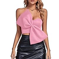 LYANER Women's Sexy Sweetheart Neck Bow Sleeveless Crop Tube Tops Strapless Bustier Cami Corset Top
