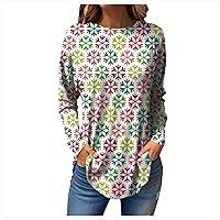 Women's Christmas Tops Tee Shirts Fall Casual Long Sleeve Fashion Top Printed Pullover, S-3XL