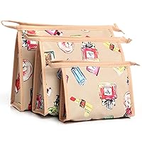 3 Pack Beautiful and Multifunctional Waterproof Makeup Cases or Cosmatic Bags or Travel Toiletry Pouch or Storage Bags or Purse for Women Girls (Beige Perfume)
