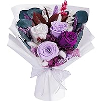Mothers Day Flowers for Delivery Prime, Preserved Flowers Bouquets, Natural Real Long Lasting Roses and Flowers, Purple Rose Bouquets Gifts for Birthday, Valentines Day, Christmas, Home Decor (Purple)