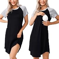Women Sleepshirts 3 in 1 Labor/Maternity/Nursing Nightgown Short Sleeve Breastfeeding Sleep Dress XS-3XL