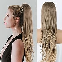SCENTW Straight Bonde Drawstring Ponytail Extension 24inch Long layered Ponytail Hair Extension Synthetic Omber Brown Hairpieces Wavy Versatile Pony Tails for Women