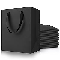 PrimeSign Black Gift Bags With Handles: 8x5x10 Inch 30 Pack Kraft Paper Gags Medium Matte For Party Business Groomsmen Favor