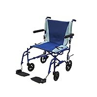Drive Medical TS19 Aluminum Transport Chair with Removable Flip-Back Arms, Blue