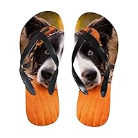 Vantaso Slim Flip Flops for Women Border Collie Dog Pumpkin Yoga Mat Thong Sandals Casual Slippers