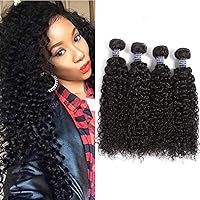 Amella Hair 100% Unprocessed Brazilian Curly Virgin Hair 4 Bundles 8A Brazilian Kinky Curly Virgin Hair Human Hair Extensions Natural Black Color(16 18 20 22)