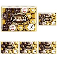 Ferrero Collection, 16 Count, Premium Gourmet Assorted Hazelnut Milk Chocolate, Dark Chocolate and Coconut, Mother's Day Gift, 6.1 oz (Pack of 5)