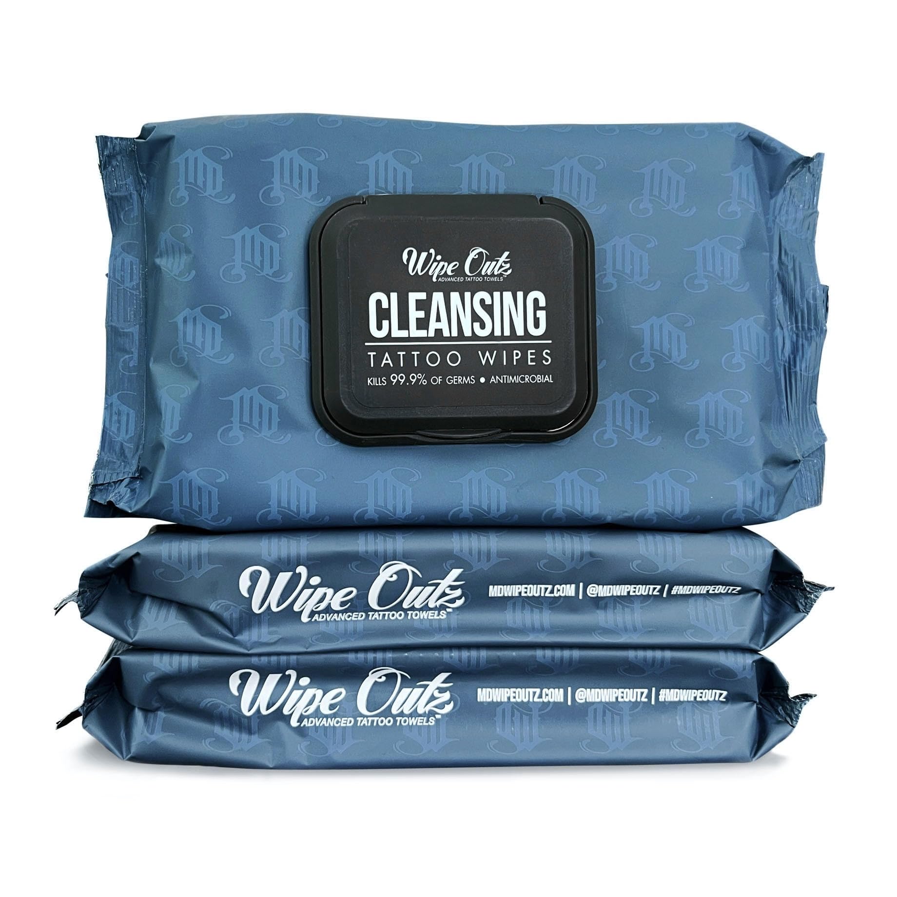 Wipe Outz Cleansing Tattoo Wipes for During Tattooing & Tattoo After Care, All in One Tattoo Cleaning Wipes to Clean Skin, Alcohol Free Tattoo Green Soap Wipes for Tattooing, 120-Count (3 Pack)
