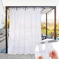 NICETOWN Extra Wide White Outdoor Sheer Curtain for Patio Waterproof, W100 x L84 Elegant Self Stick Tab Top Airy Voile Drape with Rope Tieback for Outdoor Living Divider/Cabana, 1 Panel