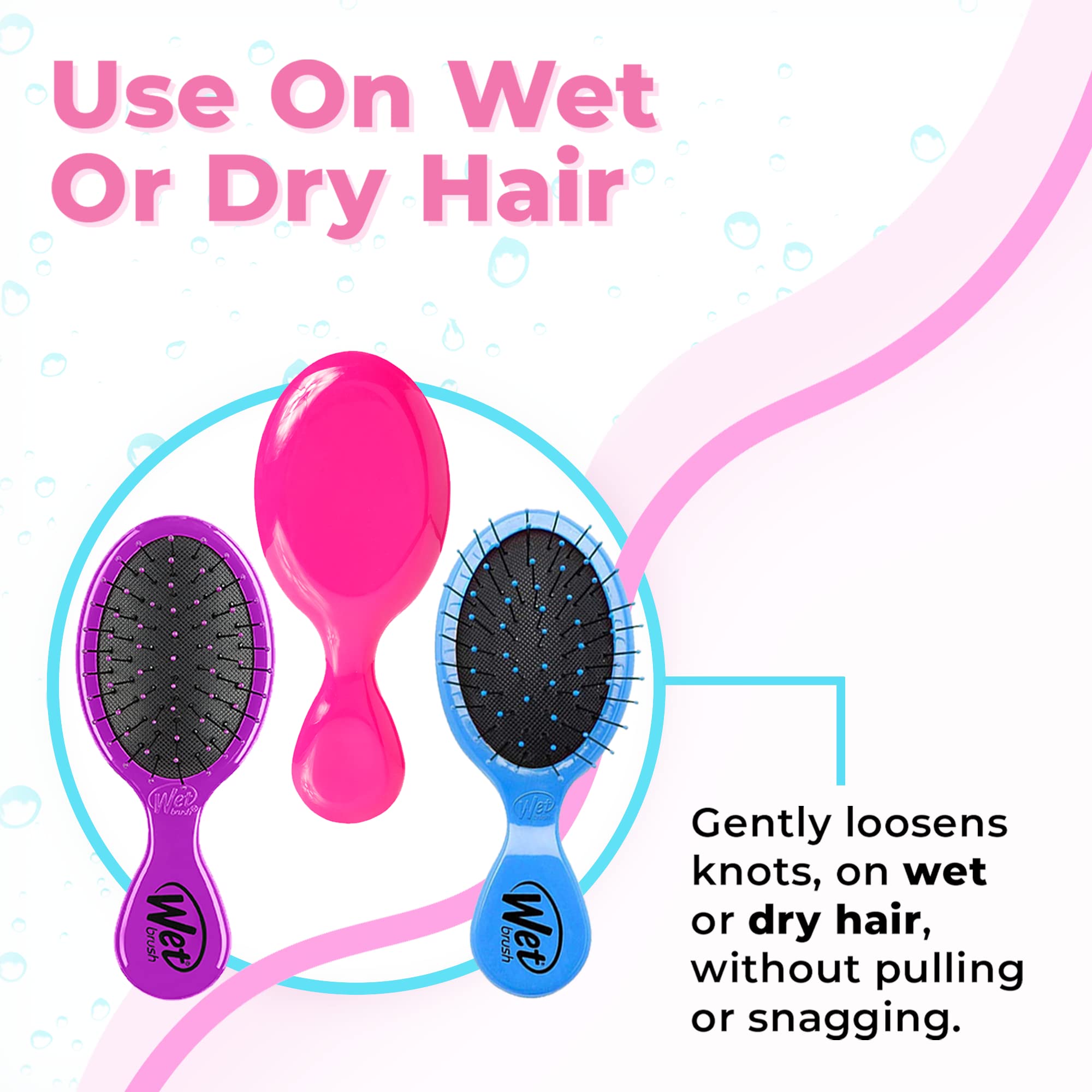 Wet Brush Multi-Pack Squirt Detangler Hair Brushes - Pink, Purple & Blue, 3-Pack - Mini Detangling Brush with Soft IntelliFlex Bristles - Pain-Free Hair Brush for Curly & Thick Hair - Women & Men