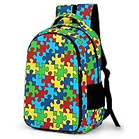 Autism Awareness Puzzle Travel Backpack Double Layers Laptop Backpack Durable Daypack for Men Women