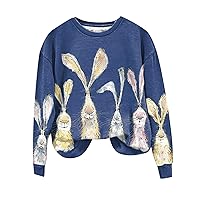 Womens Happy Easter Bunny Sweatshirt Casual Funny Rabbit Pattern Shirt Tops Oversized Long Sleeve Shirt Pullover