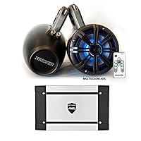 KICKER Marine Wake Tower System w/Charcoal 6.5 LED Speakers, LED Remote and Wet Sounds HT-4 400 Watt Marine Amp