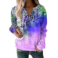 Oversized Floral Pattern Sweatshirts Casual Quarter Zip Pullover Tops Fall Long Sleeve Hoodie Teen Tie Dye Top