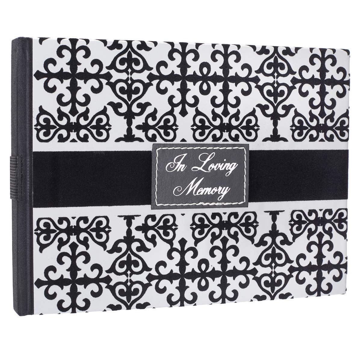 In Loving Memory Guest Book - Black and White Flocked Cover Design - Condolence Book, Funeral Guest Book, Memorial Sign-in Book for Funerals & Memorial Services