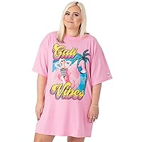 Barbie Womens Oversized T-Shirt Dress | Ladies California Vibes Doll Short Sleeve Summer Outfit | Pink Graphic Tee