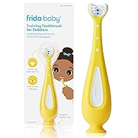 Frida Baby Training Toothbrush | Toddler Toothbrush for 18-24 Months, Easy-Grip Handle, Triple Angle Bristles, Soft Toothbrush Bristles, Stay-Put Suction Cup | Yellow