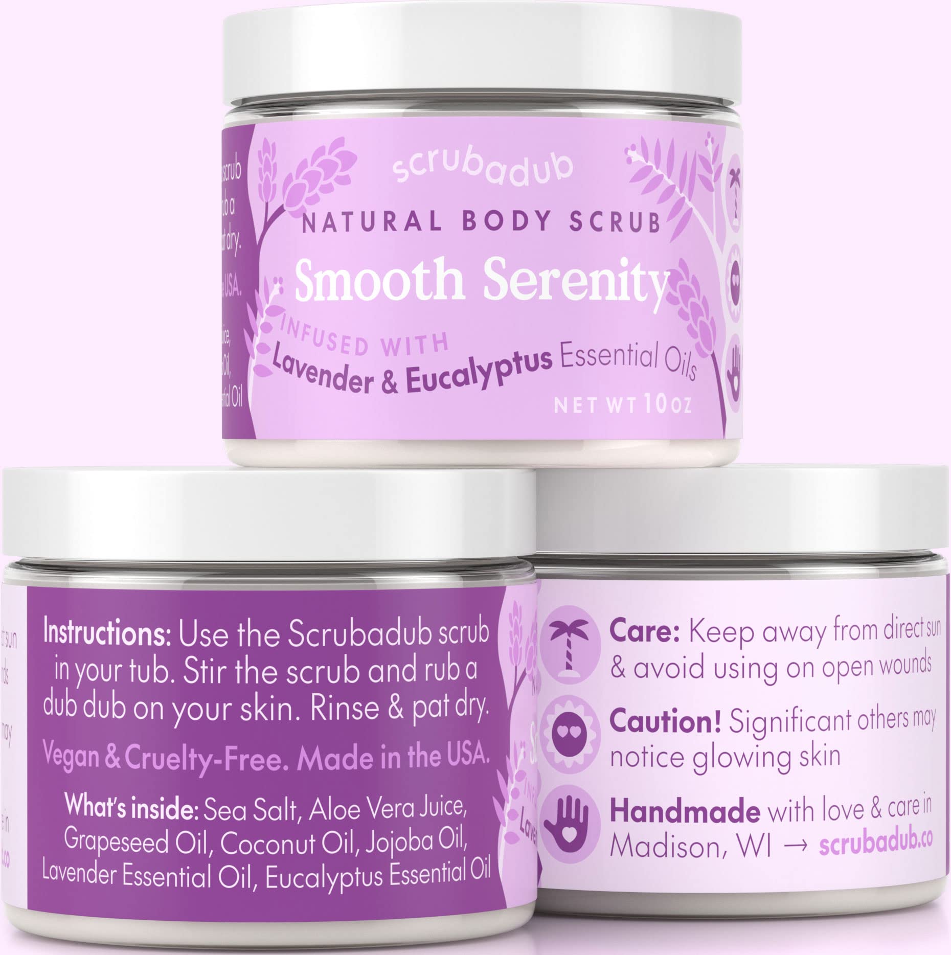Scrubadub 10oz Lavender Eucalyptus Body Scrub | 5 Natural Ingredients | Exfoliating Scrub For Face, Hands, Feet & More | Made in USA | Sea Salt Scrub