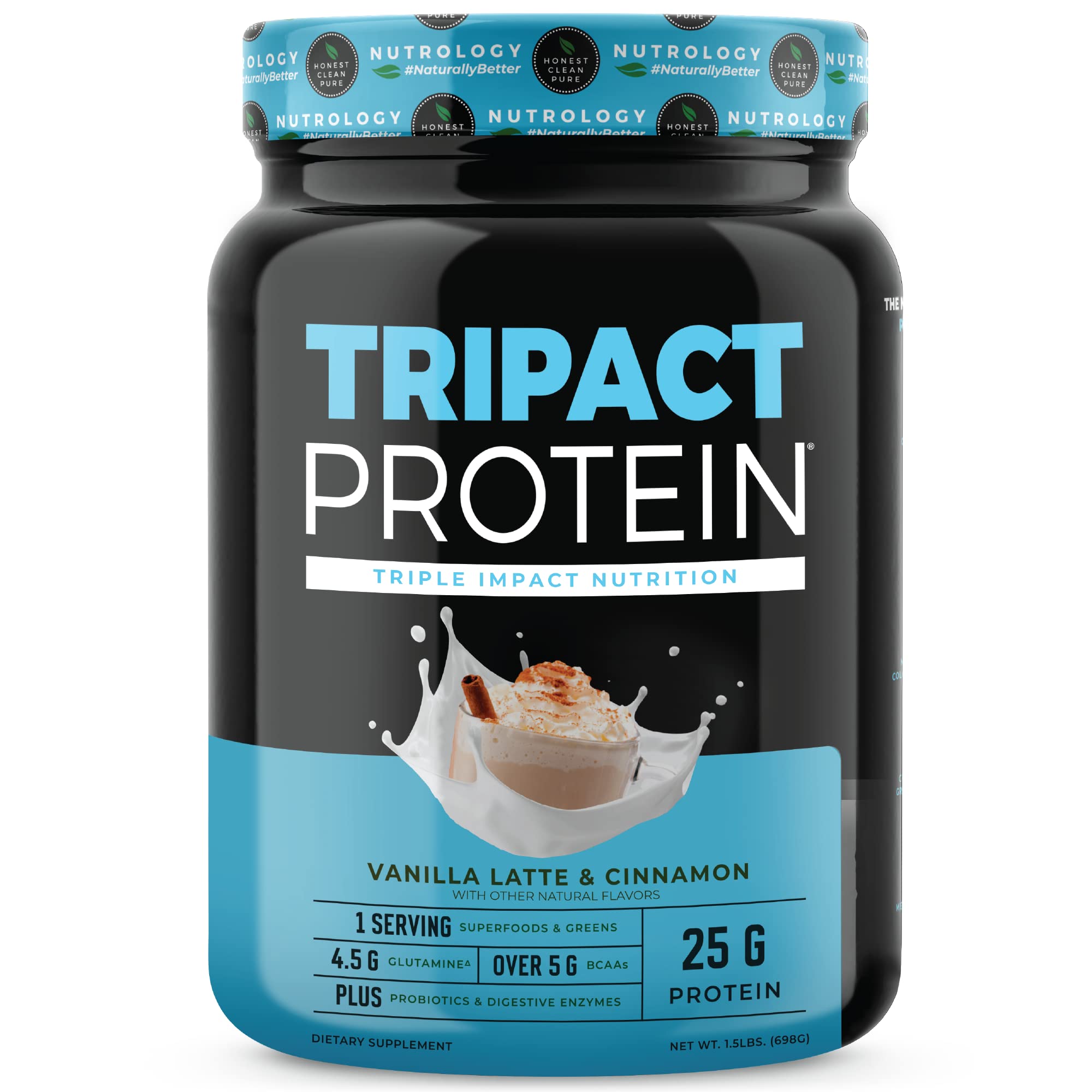 TRIPACT Protein - Premium Nutrition Shake - Non-GMO Grass Fed Whey Protein, Plant Proteins, Greens, Superfoods & Probiotics–Lean Muscle-Recovery-Bo...