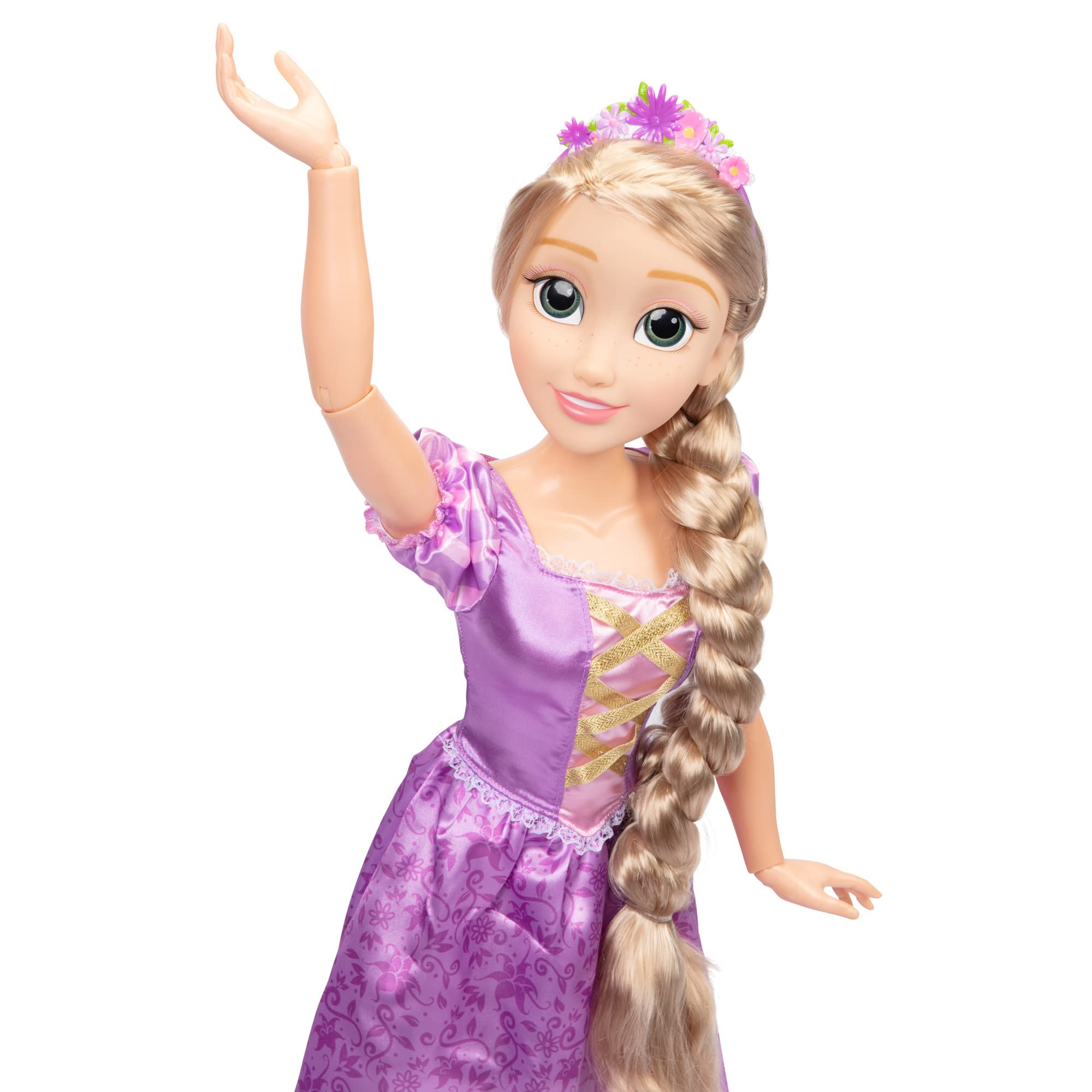 Disney Princess Rapunzel Doll Playdate 32” Tall & Poseable, My Size Articulated Doll in Purple Dress, Comes with Brush to Comb Her Long Golden Hair, Flower Garland Hairband & Hair Pins