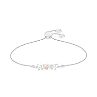 DGOLD Sterling Silver & 10 KT Rose Gold White Round Diamond Fashion Adjustable Woof Bolo Bracelet (0.05 CTTW)