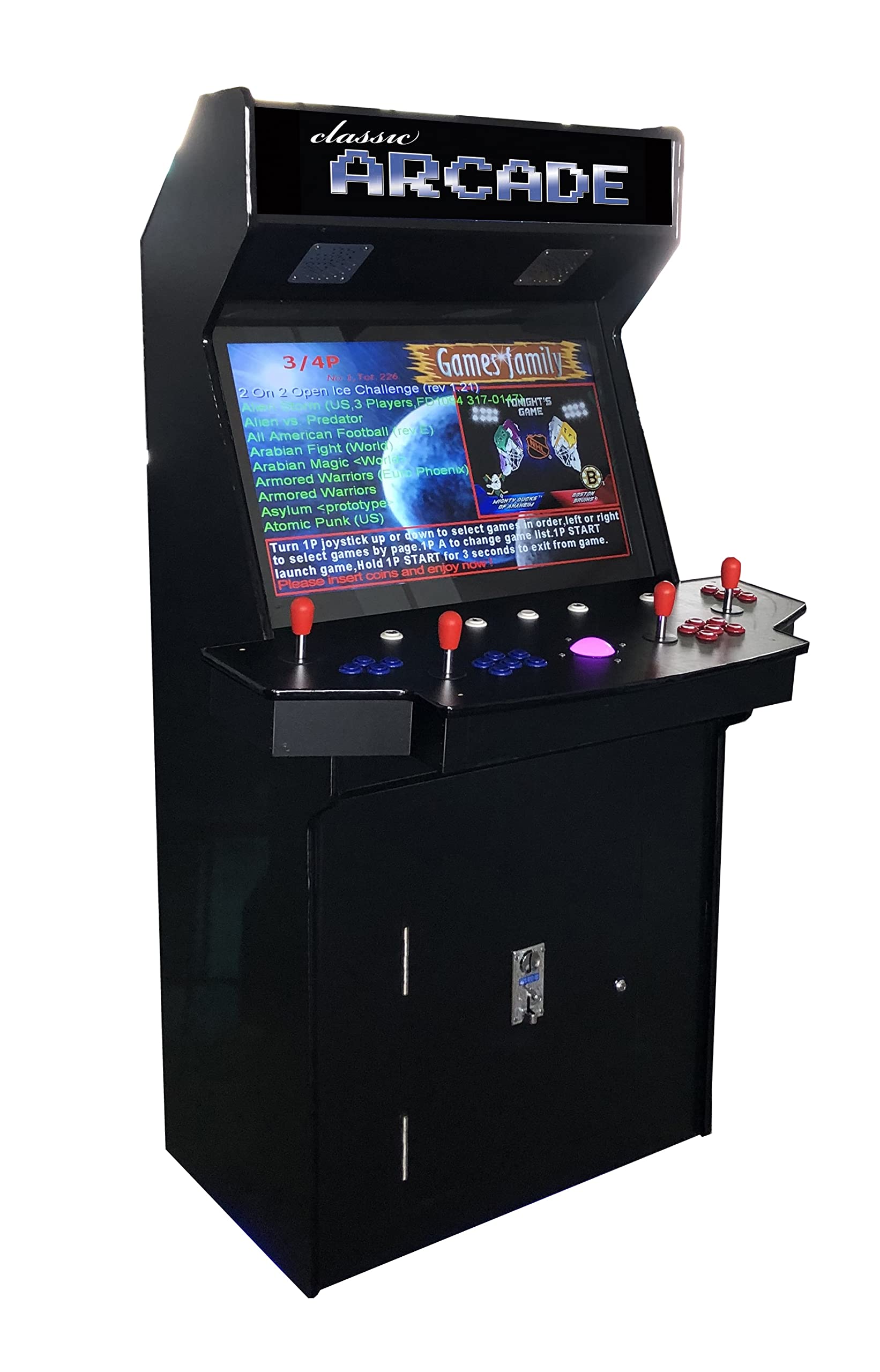 Top Us Video Arcades Full Size Commercial Grade Upright Standup Arcade Machine 4 Player 4600 Classic Games 32 inch Screen Black