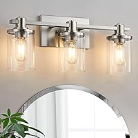 3-Light Bathroom Vanity Light, Brushed Nickel Bathroom Lights Fixtures Over Mirror, Vanity Lights Wall Mount with Clear Glass Shade, Modern Wall Sconce for Bathroom