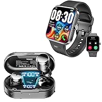 TOZO S4 AcuFit One Smartwatch 1.78-inch Bluetooth Talk Dial Fitness Tracker Black + Tonal Dots (T12) Wireless in-Ear Bluetooth 5.3 Headphones Black