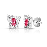 .925 Sterling Silver Simulated Birthstone Cubic Zirconia Butterfly Stud Earrings for Girls