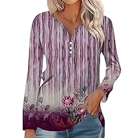 Womens Long Sleeve V Neck T-Shirts Retro Dressy 2023 Fashion Blouses Floral Loose Fitting Tops