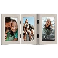 Americanflat Hinged 3 Photo Frame in Light Wood MDF - Desk Photo Frame for 4x6