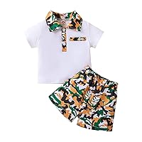 Jogging Pants Set Toddler Boys Short Sleeve T Shirt Tops Camouflage Prints Shorts Kids Gentleman (White, 2-3 Years)