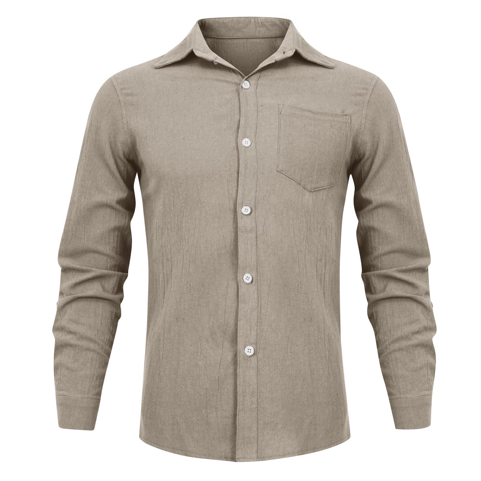Mens Casual Long Sleeve Cotton Linen Shirts Buttons Down Solid Plain  Roll-Up Sleeve Summer Beach Shirts