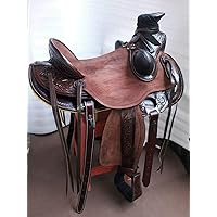 A Fork Wade Tree Bucking Rolls are Attached Premium Western Leather Roping Ranch Work Equestrian Horse Saddle, Size 14