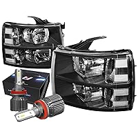 DNA MOTORING HL-OH-CSIL07-BK-CL1-CFS-H8 Black Housing Headlights Compatible with 07-13 Chevy Silverado 1500 Pair 10000 Lumens H8 / H9 / H11 LED Bulbs Included